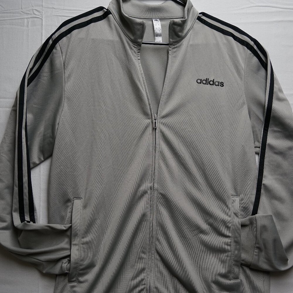 Y2K Men's Gray Adidas Zip Up Sweater, Size Medium